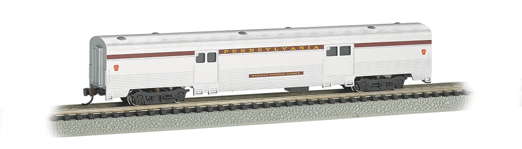 Bachmann Pennsylvania Silver W/Tuscan Stripe - 72 FT 2-Door Baggage Car N